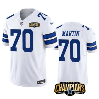 Men's Dallas Cowboys #70 Zack Martin White 2023 F.U.S.E. NFC East Champions Patch Stitched Football Jersey
