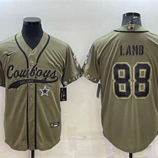 Men's Dallas Cowboys #88 CeeDee Lamb 2022 Olive Salute To Service Cool Base Stitched Baseball Jersey