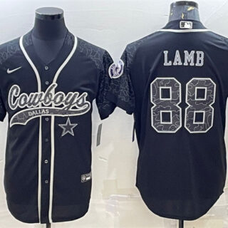 Men's Dallas Cowboys #88 CeeDee Lamb Black Reflective With Patch Cool Base Stitched Baseball Jersey
