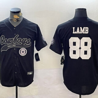 Men's Dallas Cowboys #88 CeeDee Lamb Black With Patch Cool Base Stitched Baseball Jerseys