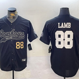 Men's Dallas Cowboys #88 CeeDee Lamb Black With Patch Cool Base Stitched Baseball Jerseys