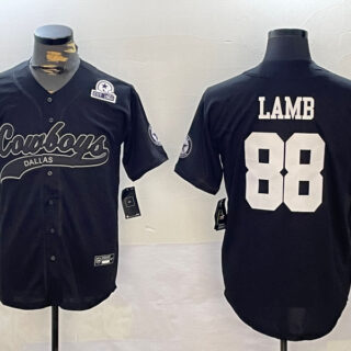 Men's Dallas Cowboys #88 CeeDee Lamb Black With Patch Cool Base Stitched Baseball Jerseys