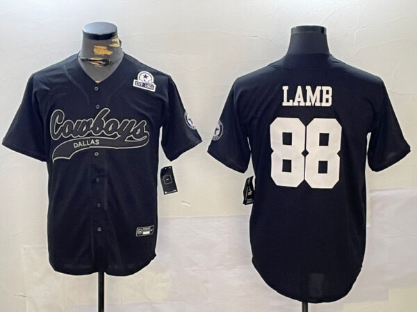 Men's Dallas Cowboys #88 CeeDee Lamb Black With Patch Cool Base Stitched Baseball Jerseys