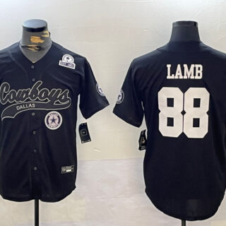 Men's Dallas Cowboys #88 CeeDee Lamb Black With Patch Cool Base Stitched Baseball Jerseys