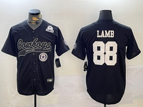 Men's Dallas Cowboys #88 CeeDee Lamb Black With Patch Cool Base Stitched Baseball Jerseys