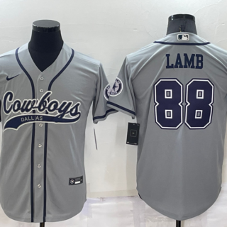 Men's Dallas Cowboys #88 CeeDee Lamb Grey Cool Base Stitched Baseball Jersey