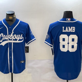 Men's Dallas Cowboys #88 CeeDee Lamb Royal With Patch Cool Base Stitched Baseball Jerseys
