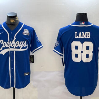 Men's Dallas Cowboys #88 CeeDee Lamb Royal With Patch Cool Base Stitched Baseball Jerseys