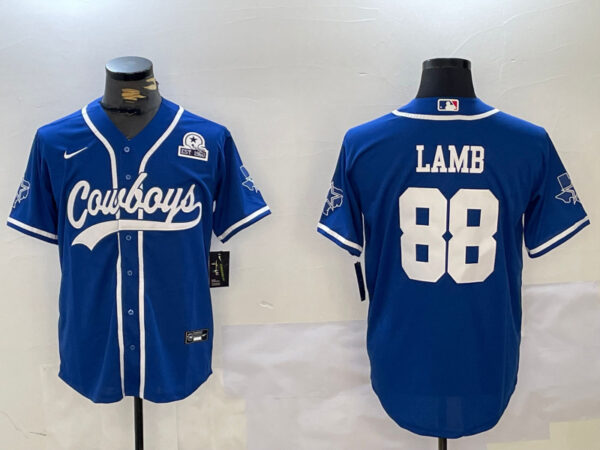 Men's Dallas Cowboys #88 CeeDee Lamb Royal With Patch Cool Base Stitched Baseball Jerseys