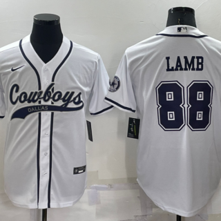 Men's Dallas Cowboys #88 CeeDee Lamb White Cool Base Stitched Baseball Jersey