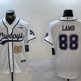 Men's Dallas Cowboys #88 CeeDee Lamb White With Patch Cool Base Stitched Baseball Jerseys