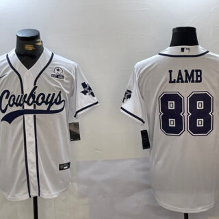 Men's Dallas Cowboys #88 CeeDee Lamb White With Patch Cool Base Stitched Baseball Jerseys