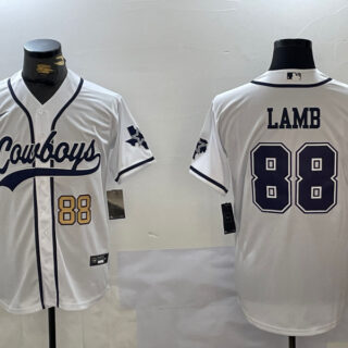 Men's Dallas Cowboys #88 CeeDee Lamb White With Patch Cool Base Stitched Baseball Jerseys