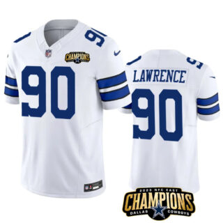 Men's Dallas Cowboys #90 DeMarcus Lawrence White 2023 F.U.S.E. NFC East Champions Patch Stitched Football Jersey