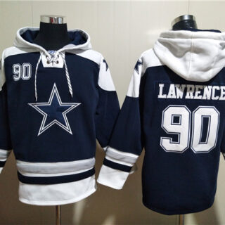 Men's Dallas Cowboys #90 Demarcus Lawrence Navy Ageless Must-Have Lace-Up Pullover Hoodie