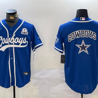 Men's Dallas Cowboys Big Logo Royal With Patch Cool Base Stitched Baseball Jersey