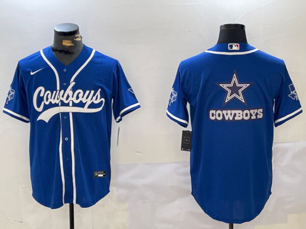 Men's Dallas Cowboys Big Logo Royal With Patch Cool Base Stitched Baseball Jerseys
