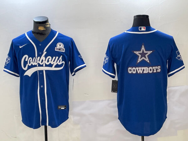 Men's Dallas Cowboys Big Logo Royal With Patch Cool Base Stitched Baseball Jerseys