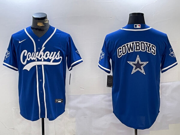 Men's Dallas Cowboys Big Logo Royal With Patch Cool Base Stitched Baseball Jerseys