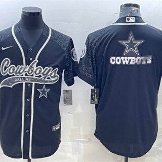 Men's Dallas Cowboys Black Reflective Team Big Logo With Patch Cool Base Stitched Baseball Jersey