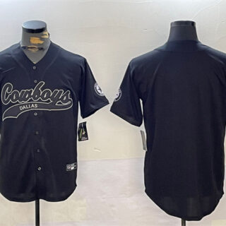 Men's Dallas Cowboys Blank Black With Patch Cool Base Stitched Baseball Jersey