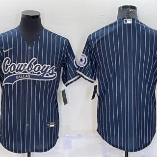 Men's Dallas Cowboys Blank Navy With Patch Cool Base Stitched Baseball Jersey