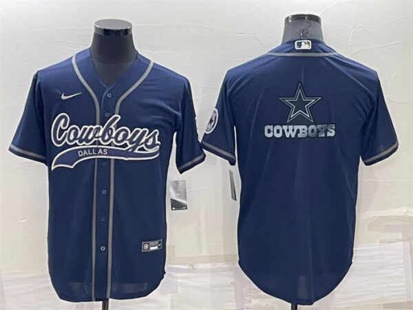 Men's Dallas Cowboys Navy Team Big Logo With Patch Cool Base Stitched Baseball Jersey