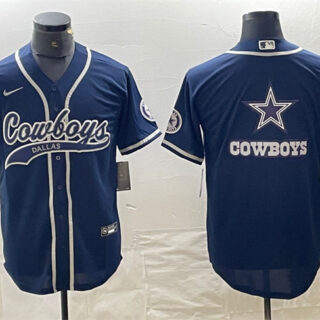 Men's Dallas Cowboys Navy Team Big Logo With Patch Cool Base Stitched Baseball Jersey