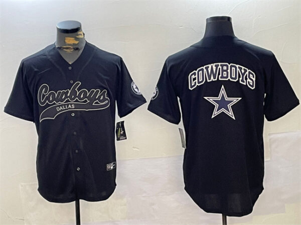 Men's Dallas Cowboys Team Big Logo Black With Patch Cool Base Stitched Baseball Jerseys