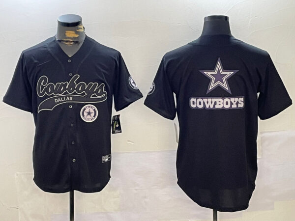 Men's Dallas Cowboys Team Big Logo Black With Patch Cool Base Stitched Baseball Jerseys