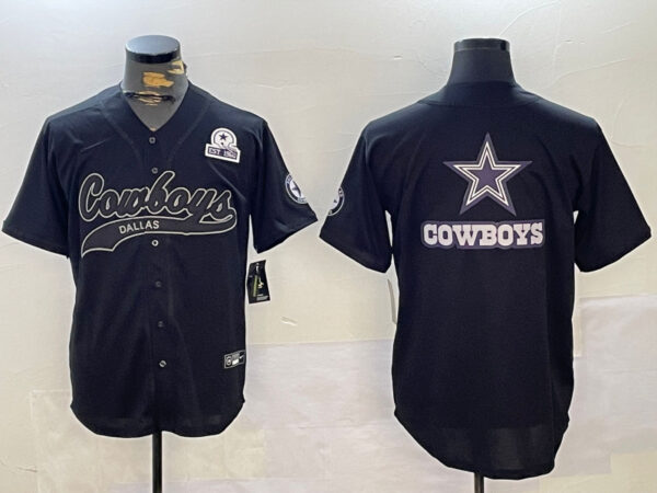 Men's Dallas Cowboys Team Big Logo Black With Patch Cool Base Stitched Baseball Jerseys