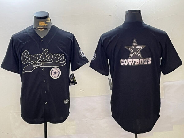 Men's Dallas Cowboys Team Big Logo Black With Patch Cool Base Stitched Baseball Jerseys