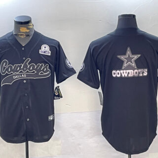 Men's Dallas Cowboys Team Big Logo Black With Patch Cool Base Stitched Baseball Jerseys