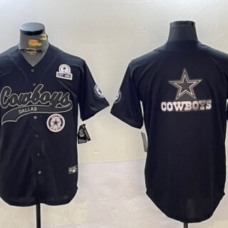 Men's Dallas Cowboys Team Big Logo Black With Patch Cool Base Stitched Baseball Jerseys