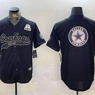 Men's Dallas Cowboys Team Big Logo Black With Patch Cool Base Stitched Baseball Jerseys