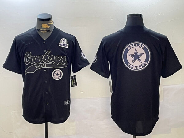Men's Dallas Cowboys Team Big Logo Black With Patch Cool Base Stitched Baseball Jerseys