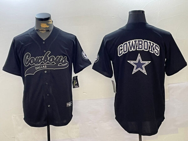 Men's Dallas Cowboys Team Big Logo Black With Patch Cool Base Stitched Baseball Jerseys