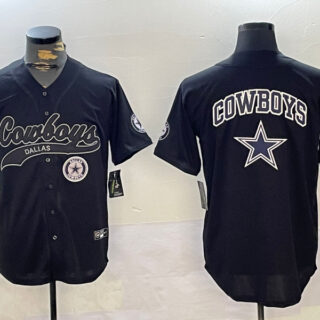 Men's Dallas Cowboys Team Big Logo Black With Patch Cool Base Stitched Baseball Jerseys