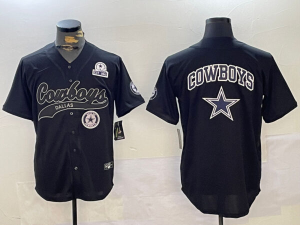 Men's Dallas Cowboys Team Big Logo Black With Patch Cool Base Stitched Baseball Jerseys