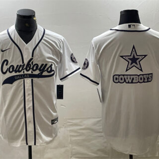 Men's Dallas Cowboys White Team Big Logo With Patch Cool Base Stitched Baseball Jersey