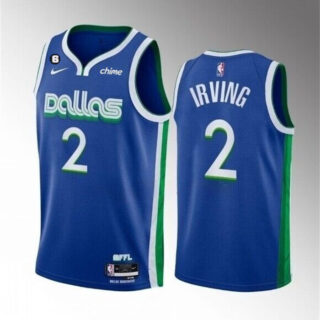 Men's Dallas Mavericks #2 Kyrie Irving Blue 2022 23 City Edition With NO.6 Patch Stitched Basketball Jersey