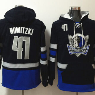 Men's Dallas Mavericks #41 Dirk Nowitzki Black Lace-Up Pullover Hoodie