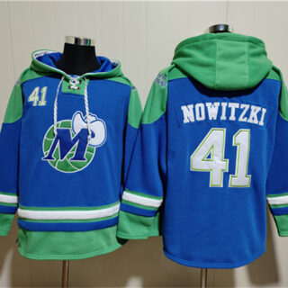 Men's Dallas Mavericks #41 Dirk Nowitzki Royal Ageless Must-Have Lace-Up Pullover Hoodie