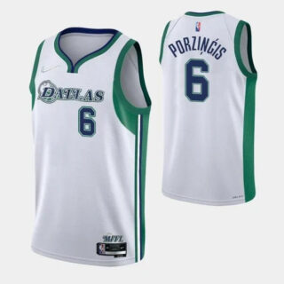 Men's Dallas Mavericks #6 Kristaps Porzingis 2021 22 White City Edition Stitched Jersey