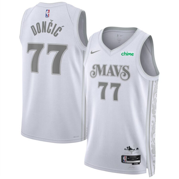 Men's Dallas Mavericks #77 Luka Dončić White 2024 25 City Edition Stitched Basketball Jersey