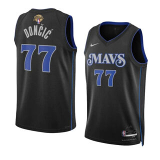 Men's Dallas Mavericks #77 Luka Doncic Black 2024 Finals City Edition Stitched Basketball Jersey
