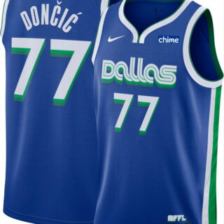 Men's Dallas Mavericks #77 Luka Doncic Blue 2024 Finals City Edition Stitched Basketball Jersey