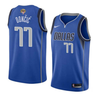 Men's Dallas Mavericks #77 Luka Doncic Blue 2024 Finals Icon Edition Stitched Basketball Jersey
