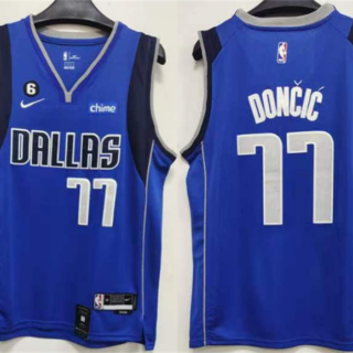 Men's Dallas Mavericks #77 Luka Doncic Blue No.6 Patch Stitched Jersey
