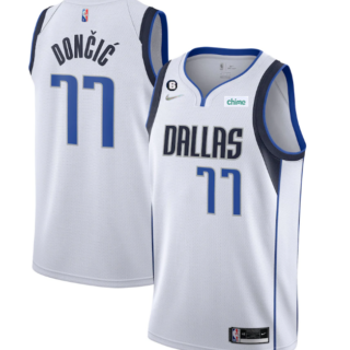 Men's Dallas Mavericks #77 Luka Doncic White No.6 Patch Stitched Jersey